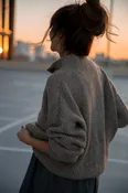 Imogene Oversized Wool Henley in Heather Beige