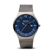 BERING Solar Brushed Silver 40mm Blue Dial Men's Watch 14440-007