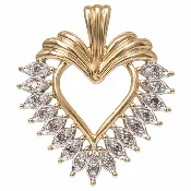 10K Yellow Gold Diamond Two-Tone Open Heart Pendant – 3.5g