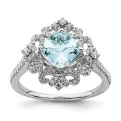 14k White Gold Vintage 7.00mm Cushion-cut Aquamarine and 1/3 carat Diamond Complete Engagement Ring