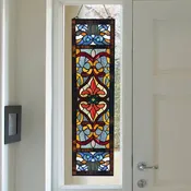 36"H Lani Victorian Red  Stained Glass Window Panel