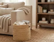 100% Handwoven Natural Rattan Approximately 13-16" Oval Basket with Handles, Boho Farmhouse Decorative Laundry & Storage Organizer, Handcrafted – Authentic African Craftsmanship