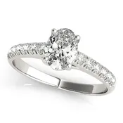 14K White Gold Single Row Oval Diamond Engagement Ring