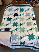 Blue & Aqua Flight of Geese Quilt with Floating Star Design