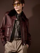 Blouson pilote en cuir bordeaux