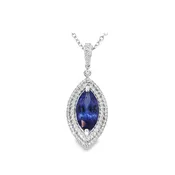 14K White Gold Tanzanite & Diamond Halo Pendant