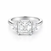Asscher Cut Lab Grown Diamond Ring with Half Moon Accents