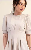 Beige Puff Sleeve Peplum Top