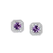 10K WG 1/10 ct. tw. Diamond Halo &amp;amp; 1/2 ct. tw. Amethyst Stud Earring