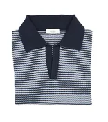 AGNONA Cotton/Linen Stripe Short Sleeve Polo