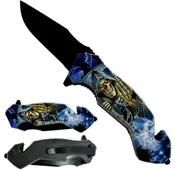 8" Skeleton Black Blade Spring Assisted Knife