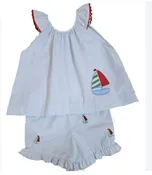2 pc sailboat applique Girl's short set