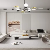 6-Light Chandelier Warm Ceiling Light with Acrylic + Opal White Glass Shade
