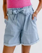 Bermuda Length  Denim Look Paper Bag Shorts - 100% Cotton