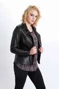 Faneema Riva Moto Lambskin Leather Jacket for Women, Black