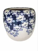 1950s Asian Modern Earthenware Hand Warmer Hibachi from Japan with Hand Painted Blue and White Flowers