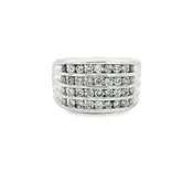 10k 1 CTW White Gold Multirow Ring with Round Cut Diamonds