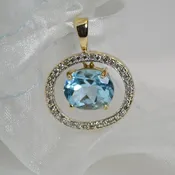 10 Karat Yellow Gold Blue Topaz And Diamond Pendant