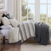 100% French Flax Linen Variegated Stripe Duvet Cover Set-Super King