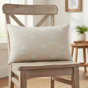 Beige Block Print Linen Pillow