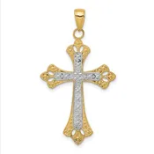 14k with Rhodium Textured Cross Pendant