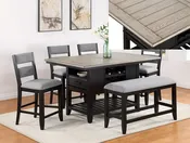 2716-6P FREY COUNTER HEIGHT DINING Includes: 1 table, 4 chairs and 1 bench