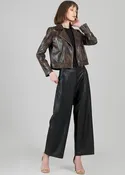 Clara Sunwoo Distressed Leather High Waist Jacket Cuff Zip Details