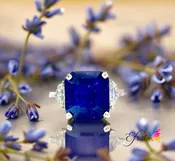 18K white gold Ring with GIA Natural Deep Blue Emerald Cut Sapphire