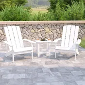 2 Pack Charlestown Poly Resin Wood Adirondack Chairs with Side Table