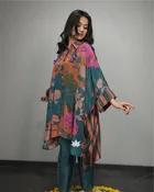 Floral Printed Blue Boho Kaftan Set