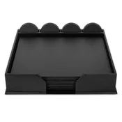 10 Seat Black Leatherette Conference Room Set w/ Round Coasters, 17 x 14 Size Pads