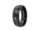 8mm Custom Dome Shaped Black Plated Tungsten Ring with Brushed Exterior 2 Custom Gemstones and Personalized Name Engravings