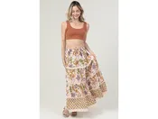Angie Women's Lace Trim Tiered Side Slit Maxi Skirt