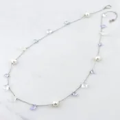 Freshwater Pearl, Sapphire, Moonstone and Topaz White Gold Necklace