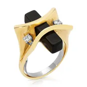 1970s Avante-Garde Onyx Ring with Diamonds