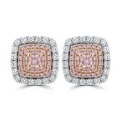 14K 0.14cttw Cushion Pink Diamond 0.52cttw Pink & White Diamond Stud Earrings