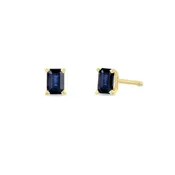 14K Emerald Cut Blue Sapphire Studs