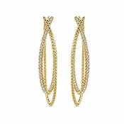 14k Yellow Gold Intricate Twisted Diamond Double Hoop