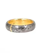 Damascus Steel Band with 18K Inlay and 22K Lining