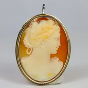 10K White and Yellow Gold Shell Cameo Pin/Pendant