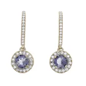 14k Yellow Gold "cella" Earrings with Tanzanite center stone and Diamonds — cella designs