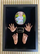 12 x 16” SOLID WOOD SHADOWBOX - PERSONALIZED PHOTO FRAME WITH BRONZE HANDPRINT AND  FOOTPRINT - 4 BRONZED PIECES