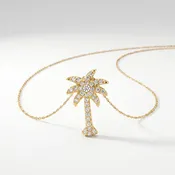 14K Gold Diamond Palm Tree Pendant - 0.36ctw Natural Diamonds