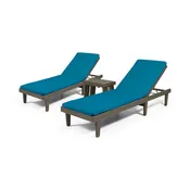 Addisyn Outdoor Acacia Wood 3 Piece Chaise Lounge Set with Water-Resistant Cushions
