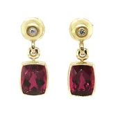 11.28 Carat Total Cushion Rubellite Tourmaline and Diamond Drop Earrings