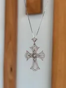 14k White Gold Diamond Cross Pendant Necklace | Filigree Vintage Inspired | 19" Box Chain