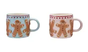 10 oz. Hand-Painted Stoneware Mug with Wax Relief Gingerbread Pattern & Hearts