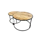 2pc Set Round Wood & Iron Nesting COFFEE/COCKTAIL TABLE 30Wx18H largest