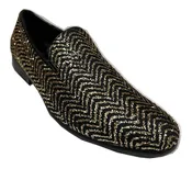 Amali Mens Designer Party Loafer Black Gold Sequin Vance Size 11