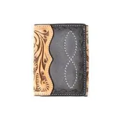3D MEN'S HAND TOOLED FLORAL BUCK LACE BLACK BROWN TRIFOLD WALLET